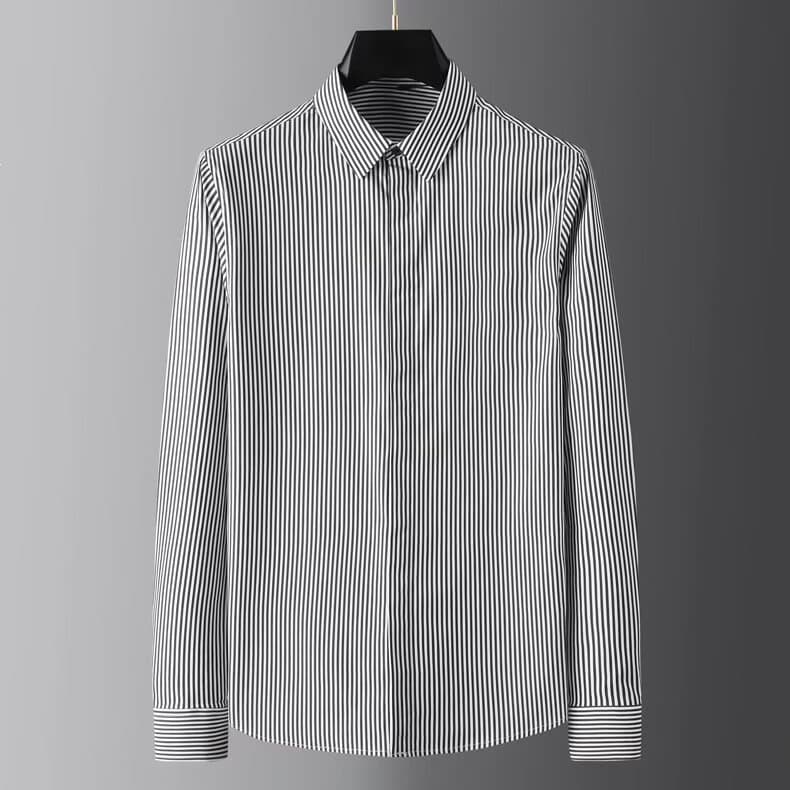 Spring Summer Shirt Men Long Sleeve Striped White Shirt Business Casual Men Middle-Aged Youth Business Casual Men's Wear