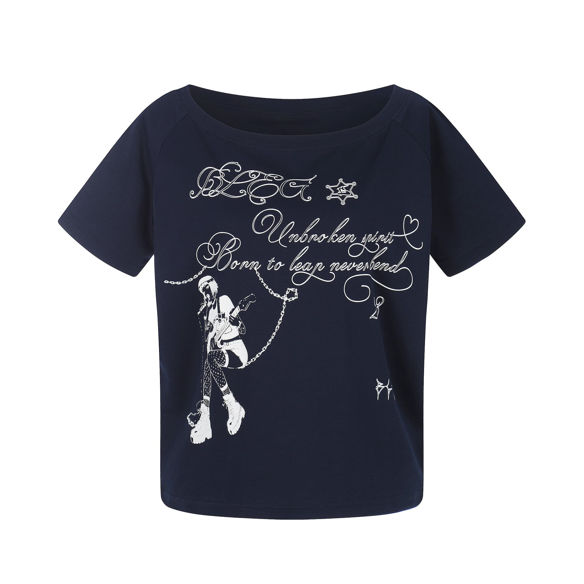 2026 New Rock Guitar Print One-Shoulder T-Shirt for Women, Loose Fitting, Slimming, American Retro Street Style Short Sleeve Top