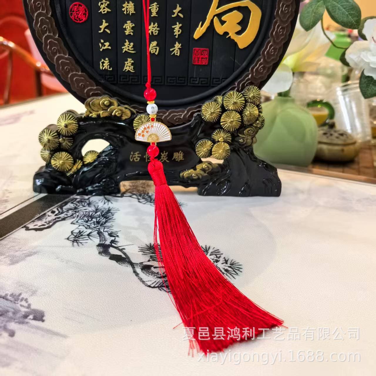 Factory direct sales of plum blossom fan pendants with tassels, suitable for Chinese Hanfu and cheongsam styles, as well as car pendants and decorative ornaments.