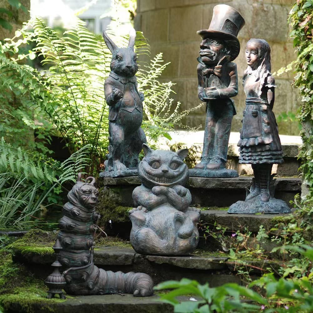Alice in Wonderland Resin Sculpture Garden Courtyard Decorative Ornaments Craftwork Home Decorations Hat Maker Alice Statue