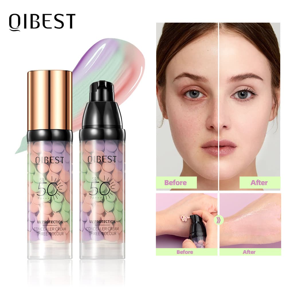 QIBEST Cross-Border Three-Color Protective Primer Even Skin Tone Brightening Base Makeup Concealer Primer