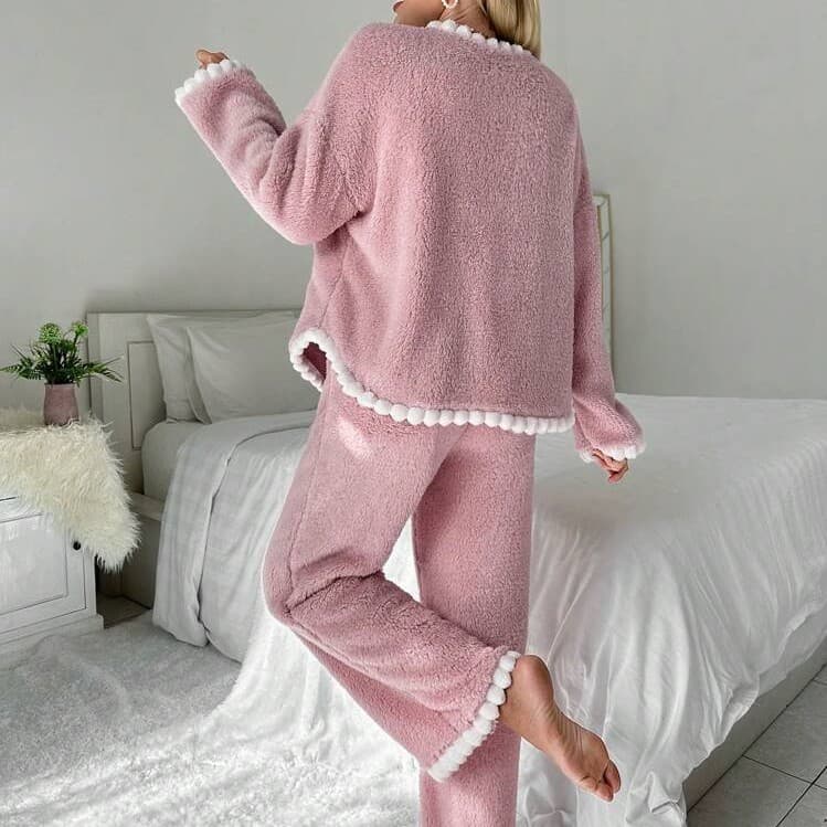 2025 New Fall/Winter Cross-Border SHEIN TEMU Contrast Trim Double Pocket Casual Loungewear Set