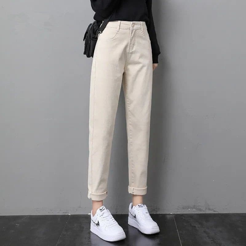 Beige Jeans for Women Spring 2026 Loose Fit Pear-Shaped Body Straight Harem Pants Slim Dad Jeans