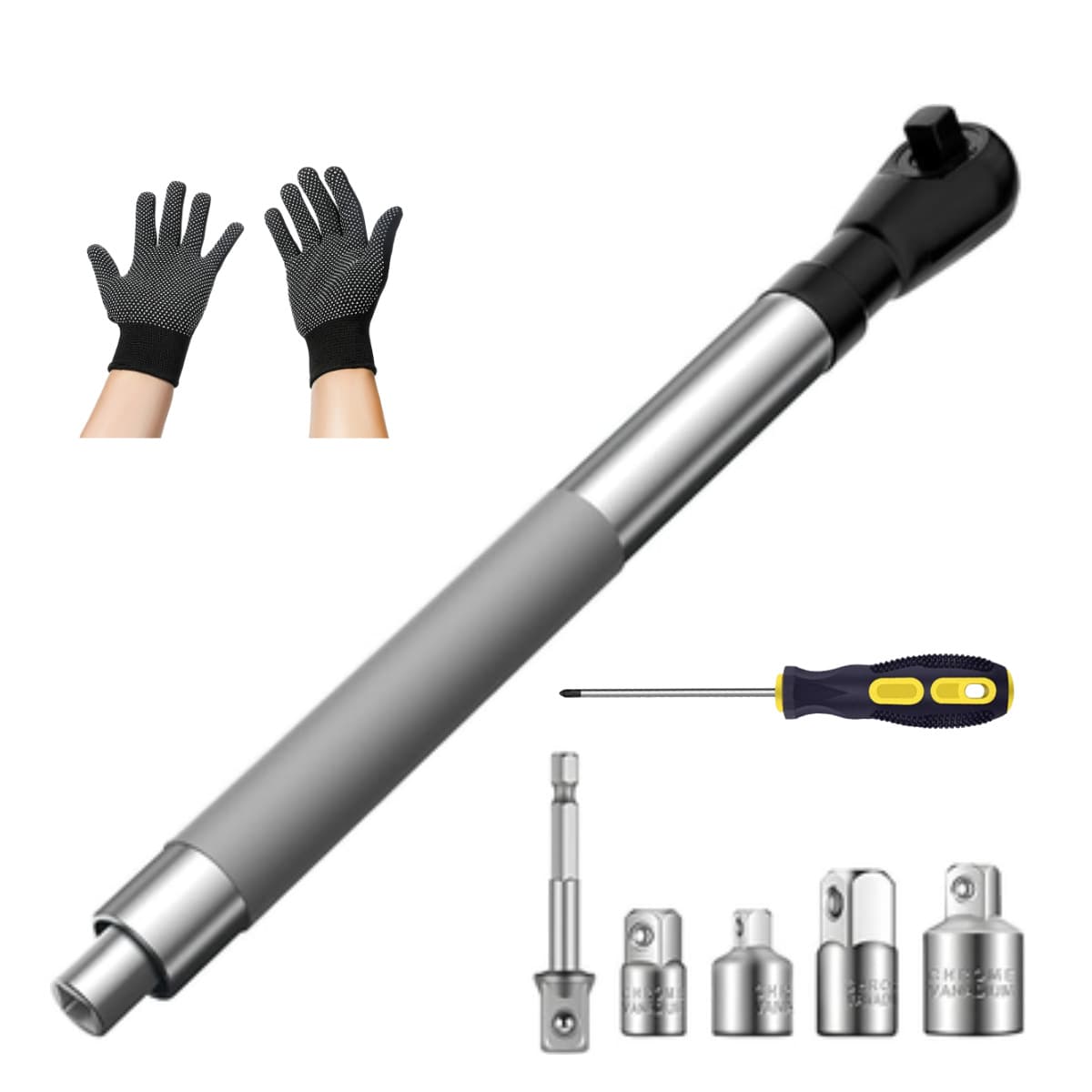 1/2" Offset Extension Wrench for Drill Bits, Impact Ratchet Wrench with Socket Set