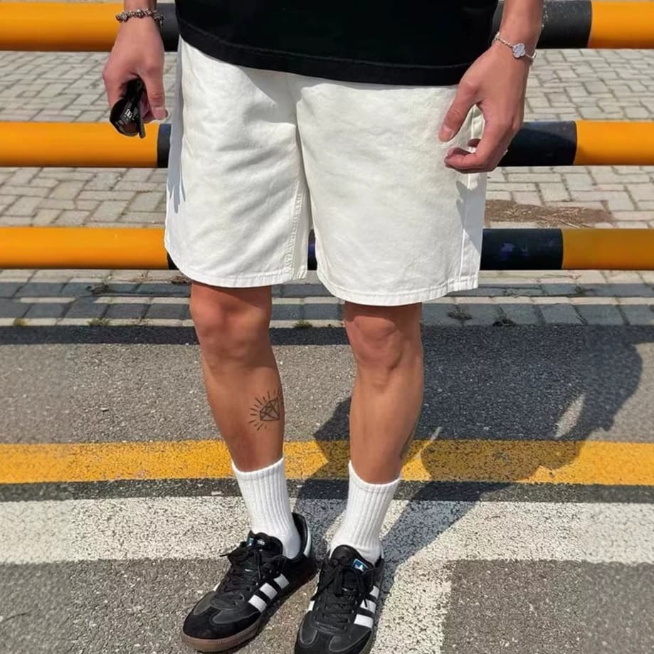 American denim white shorts for boys 2026 summer loose straight casual pants teenagers trendy pants
