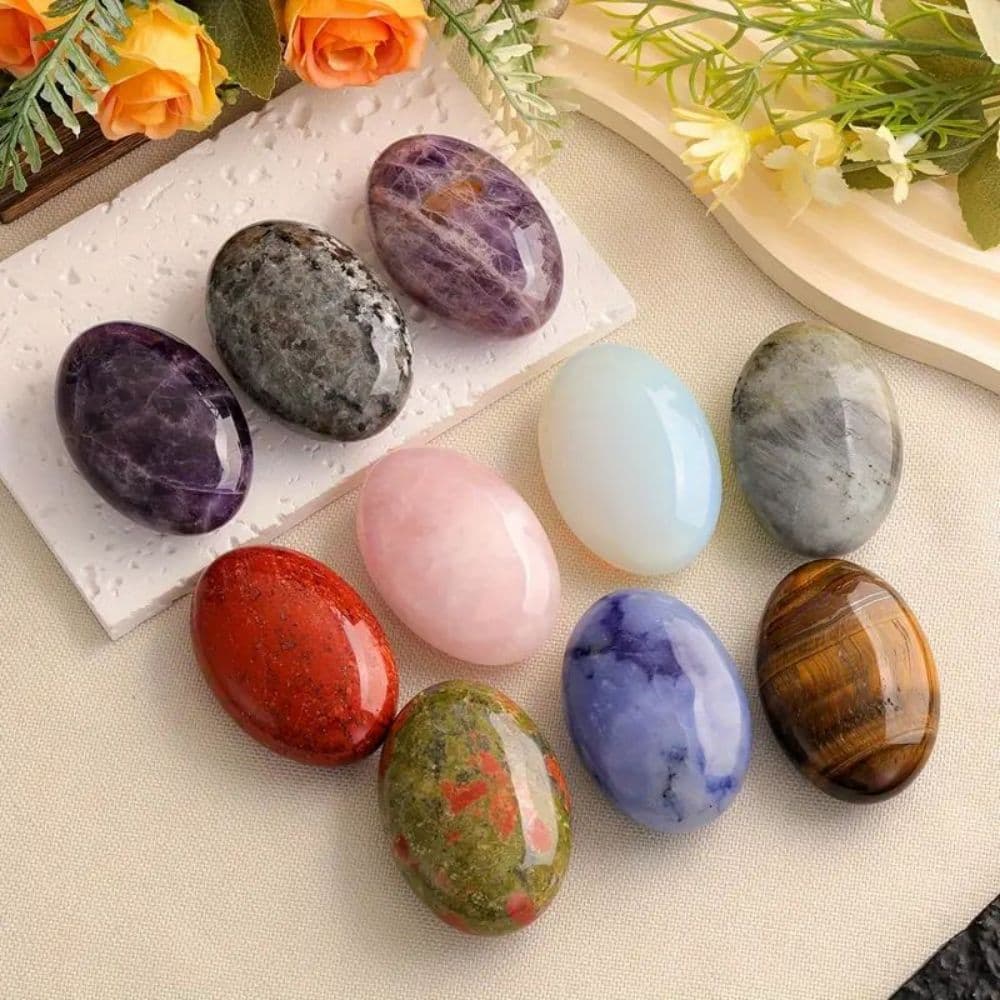 Natural Crystal Raw Stone Hot Compress Stone Toy Semi-Precious Stone Feather Fluorite Oval Soapstone Spa Beauty Massage