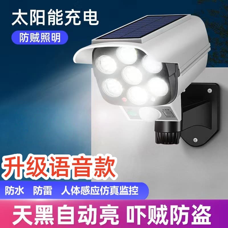 Solar Light Fake Camera Voice Monitoring Wall Light Auto On at Night Motion Sensor Lamp Anti-Theft Light Street Light