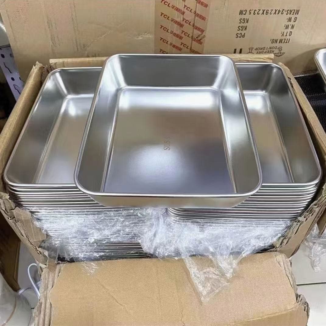 Stainless Steel Food Storage Container with Lid, Tray, Plate, BBQ Tray, Rice Plate, Square Dish, Gelatin Plate