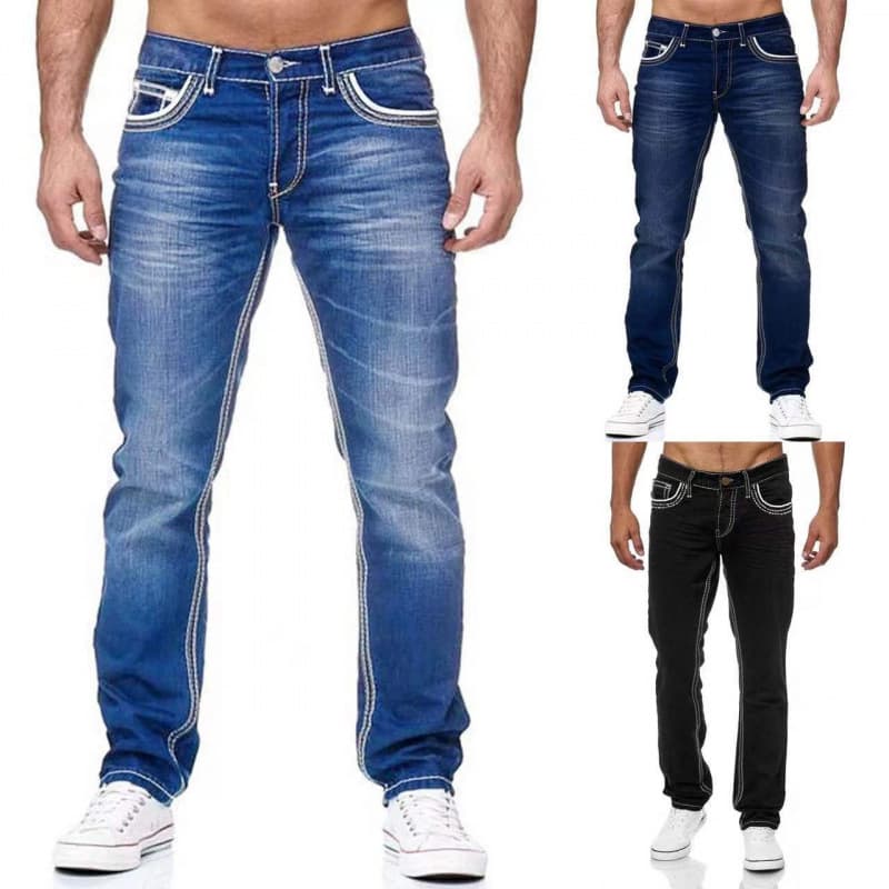 2026 European and American Foreign Trade Cross-border Platform Hot-selling New Men's Double-Stitch Denim Jeans, High Stretch Amazon Jeans