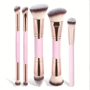 Cross-border 5-piece Dual-ended Makeup Brush Set, Foundation Blush Brush, Three-color Soft Bristle Contour Brush, Powder Brush, Export Beauty Tools