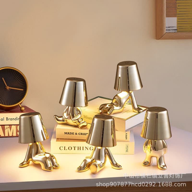 Cross-border new spot golden man thinker ornaments rechargeable table lamp bar cafe high-end atmosphere night light