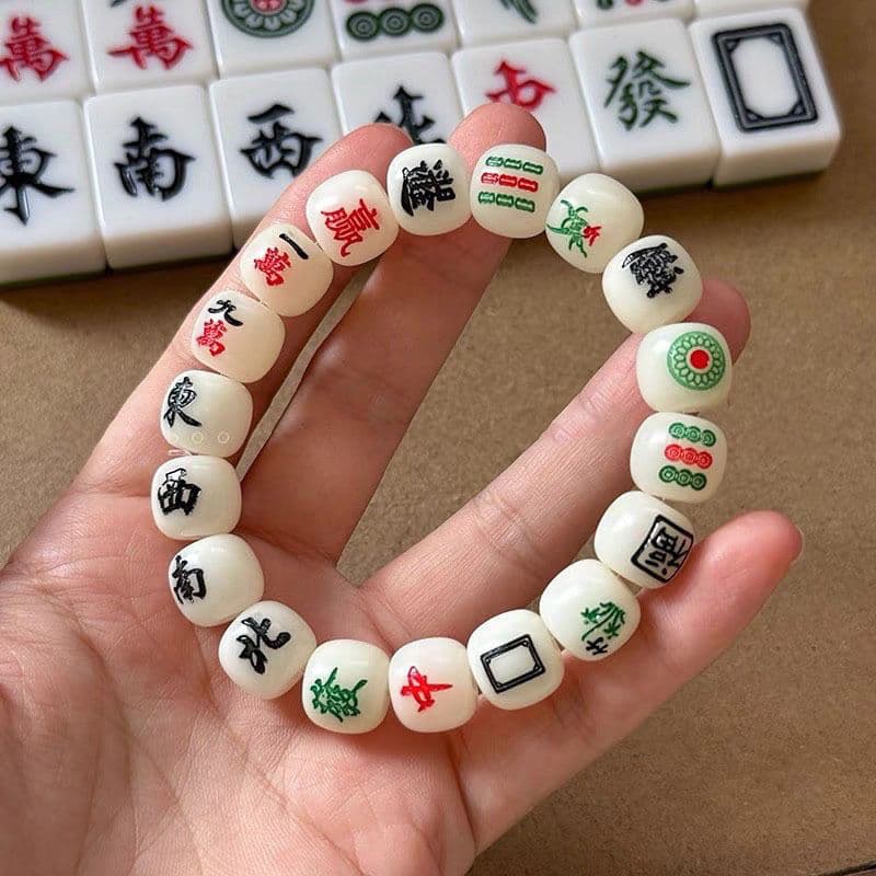 Popular TikTok Thirteen Orphans Bracelet, Mahjong Lucky Charm Bracelet, Unisex Carved Cultural Artifact Stress Relief Bracelet