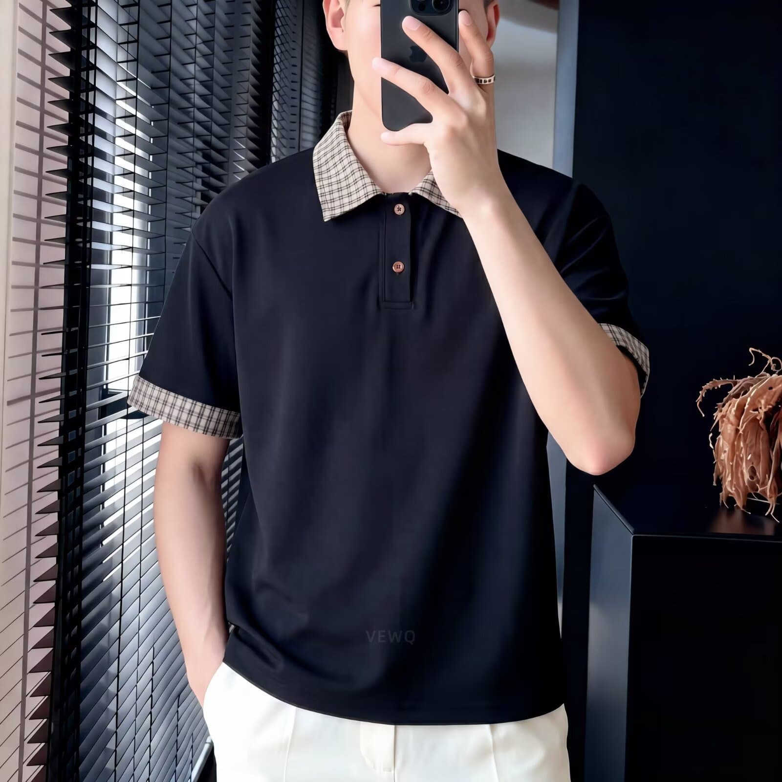 2026 Summer New Turn-Down Collar Short Sleeve Polo Shirt for Men, Streetwear T-Shirt, Korean Style Slim Fit, Versatile Top