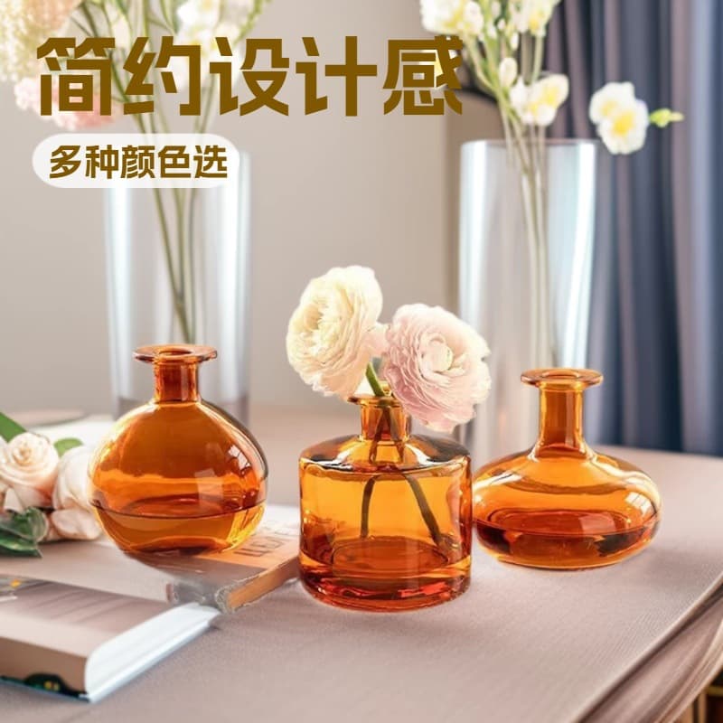 Cross-border Minimalist Narrow Mouth Small Glass Vase Desktop Flower Arrangement Decoration Ornament Fresh Flowers Green Plants Small Diameter Vase