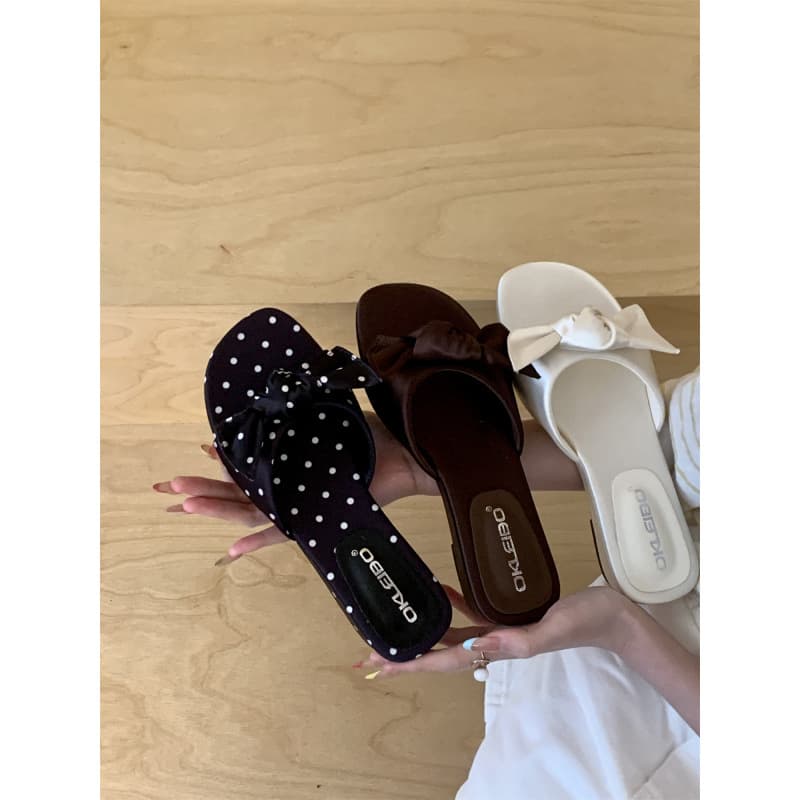 French-Style Niche Open-Toe Wedge Sandals for Women, Sweet Bow-Knot Single-Strap Slippers for Women, Summer Outdoor Wear