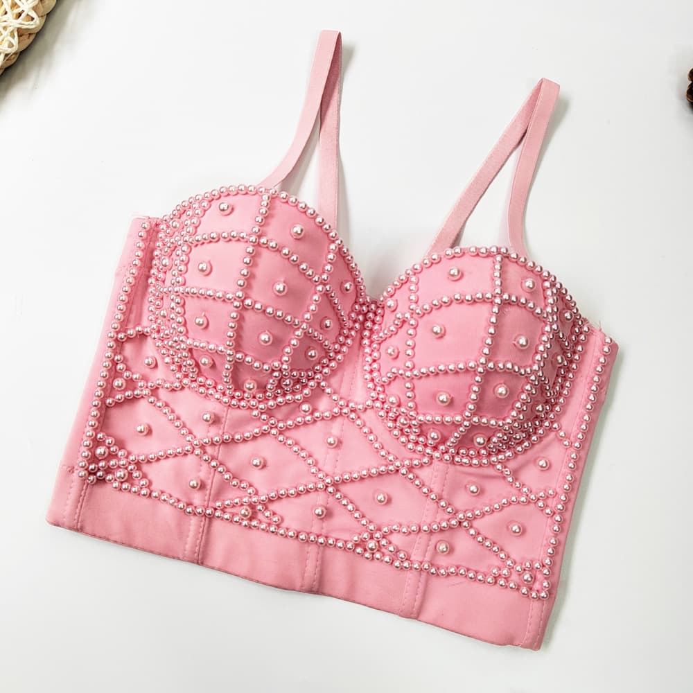 European and American AliExpress Pearl Strap Vest Women's Outerwear Sexy Backless Crop Top Sweet Cool Corset Top
