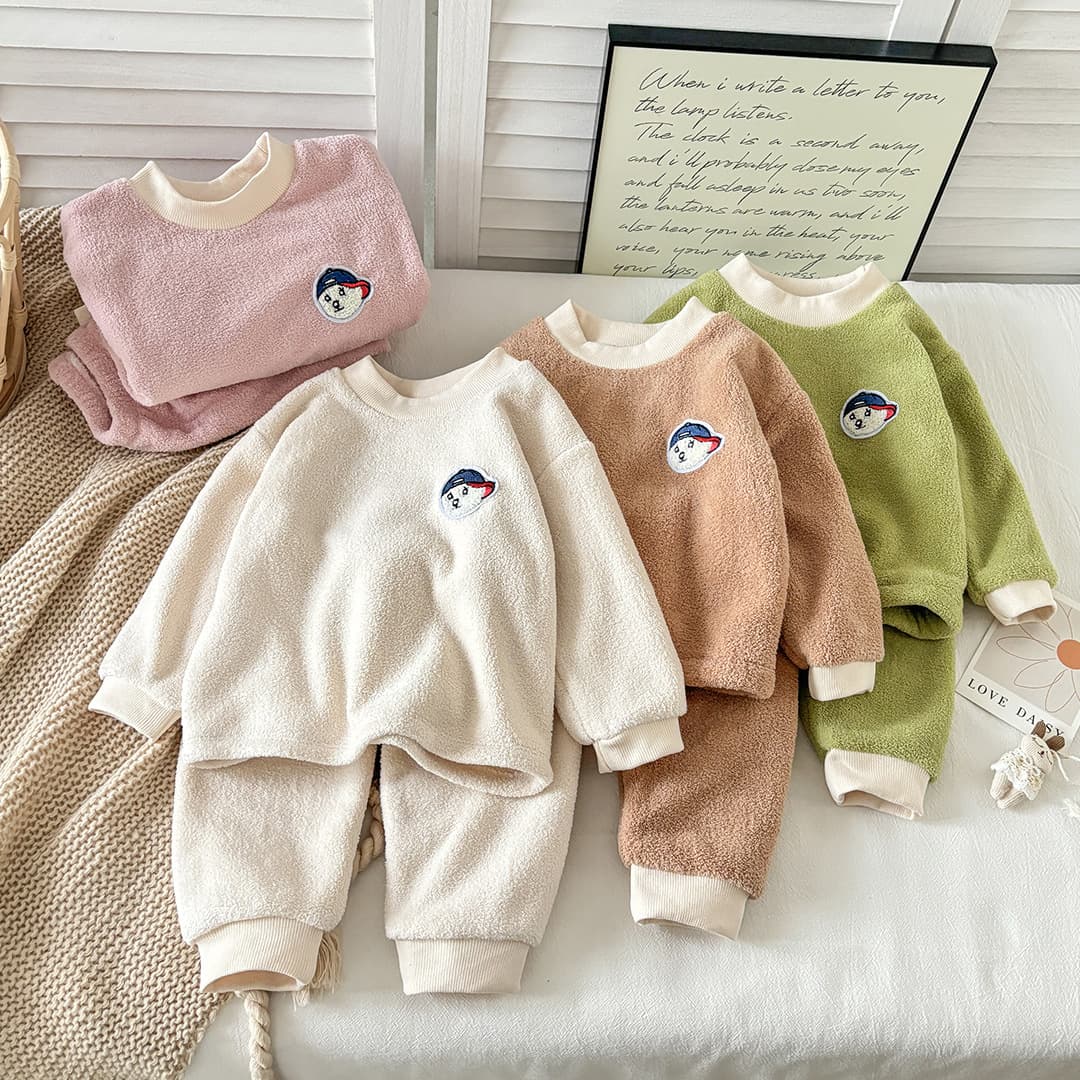 New Autumn Winter Fleece Thickened Children's Pajamas Boys Girls Korean Style Double-Sided Fleece Warm Pajama Set Kids Clothing Wholesale