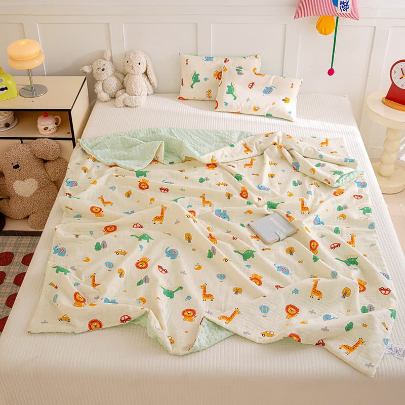 New Children's Cartoon Cotton Waffle Gauze Cool Ice Bean Summer Quilt, Pure Cotton Baby Air Conditioning Summer Blanket
