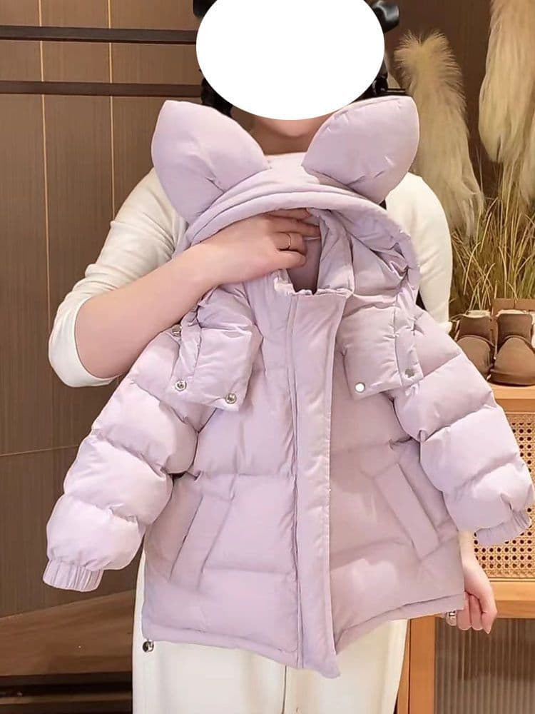 2024 Children Down Cotton Padded Coat Girls Thickened Cotton Padded Jacket Winter New Cotton Coat Stylish Winter Mid-Length Outerwear
