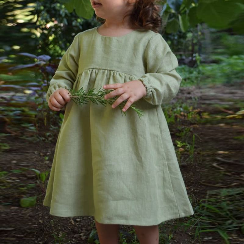 [Clearance Sale] Round Neck Forest Style Doll Dress Cute Children's Dress Ramie Cotton Long Sleeve Dress for Baby Girls