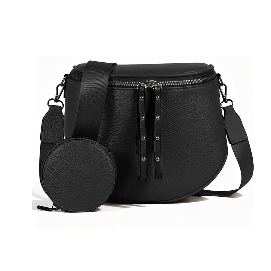 Cross-border exclusive stock wholesale lychee-textured soft leather large-capacity mother-daughter saddle bag with multiple carrying styles, shoulder and crossbody bag