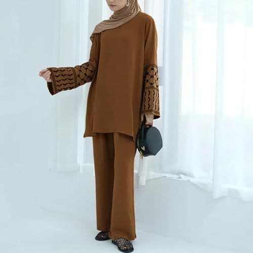 Reliable Factory Free Sample New Solid Color Two-Piece Long Robe Spring Autumn Loose Solid Color Wide Leg Pants Fashion Casual
