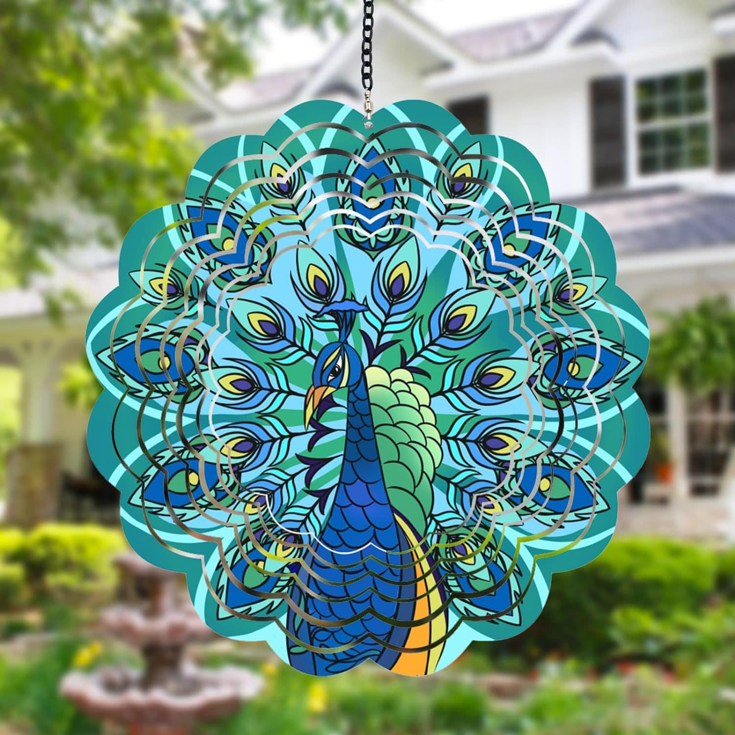 Blue Peacock Metal Wind Spinner Gift for Women, Mom, Grandma, Wife Christmas Decoration Bell
