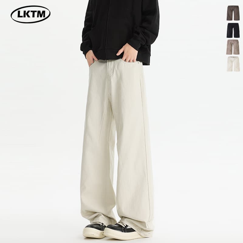 Cleanfit White Casual Pants Straight Leg Long Trousers Unisex Versatile Slimming Spring 2025 LKTM Men's Fashion Cotton