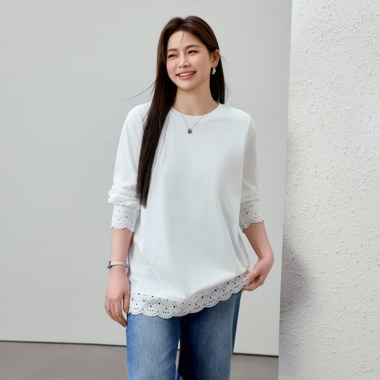 【Fashion Lace Patchwork Design Slimming T-Shirt】Xianlixiu Plus-Size Women's Clothing for Curvy Girls, 2025 Spring New Arrival