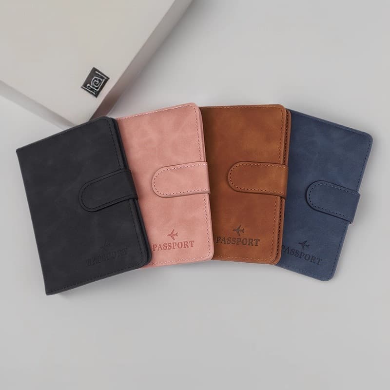 RFID Travel Passport Holder with Buckle, Anti-Magnetic Passport Cover, Multi-Slot Document Organizer, ID Card Case