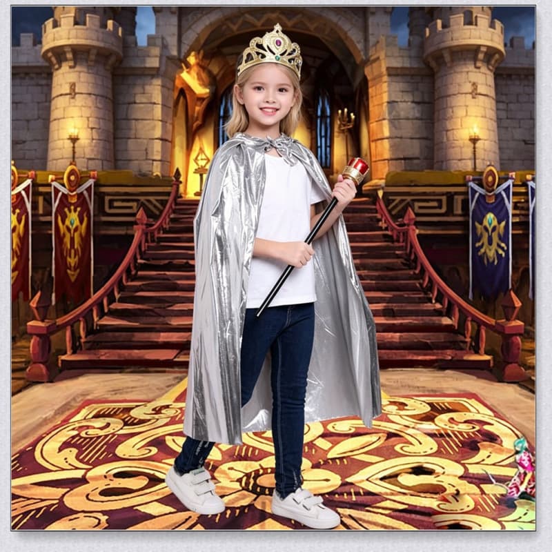 Halloween Kids Performance Costume Masquerade Outfit King Cape Prince Princess Cloak Shawl
