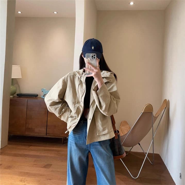 New LU cabinet! Mountain style hooded jacket, comfortable and inspiring, loose short casual jacket for women 2025 autumn