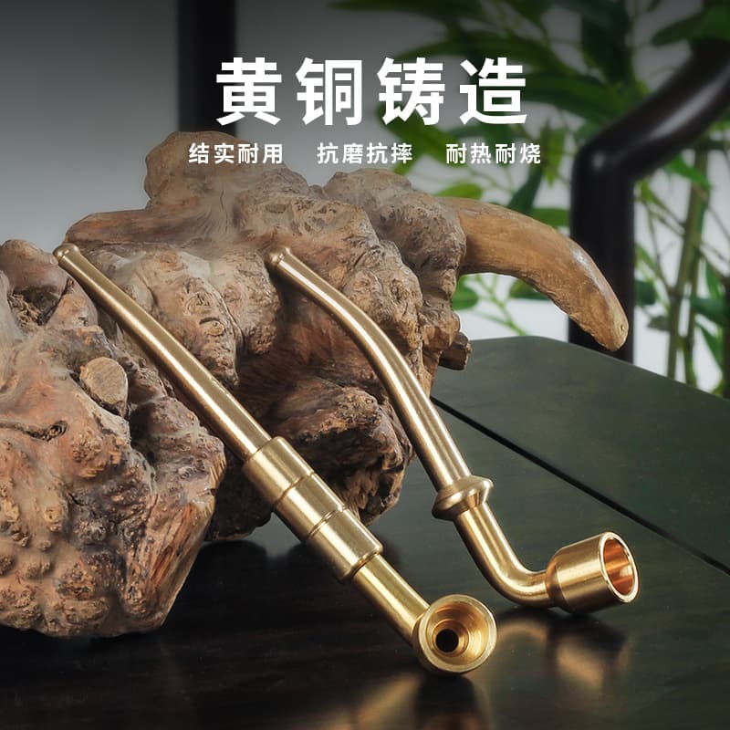 Men's Traditional Old-Style Copper Tobacco Pipe, Hand-Rolled Coarse Tobacco and Pipe Tobacco Dual-Use Dry Smoking Pipe, Detachable and Washable with Micro-Pore Filter