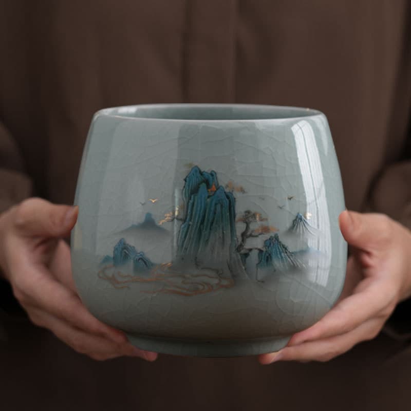 Ge Kiln large tea residue jar with filter ceramic tea rinsing basin high-end tea ceremony accessory large capacity household water receptacle Jian Shui