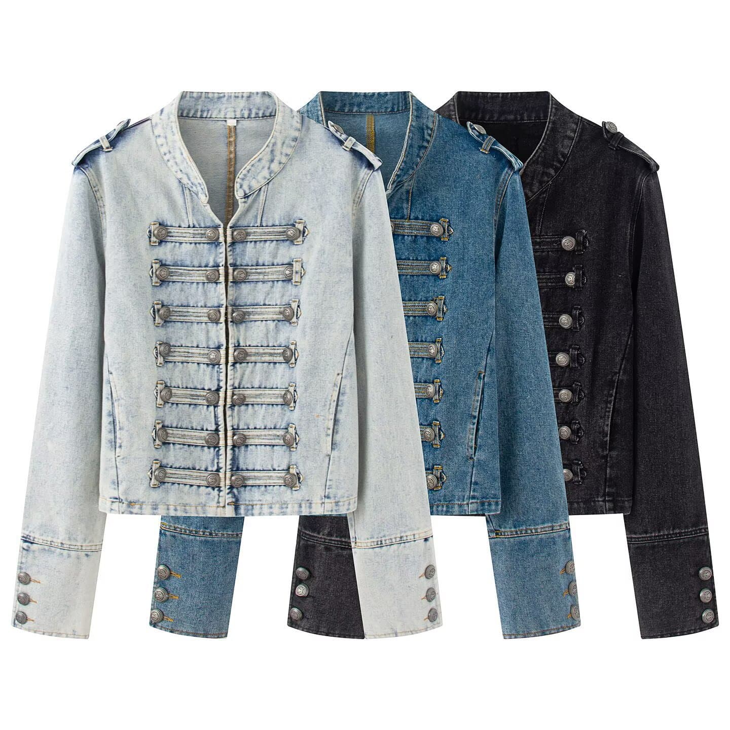 Cross-border Wholesale French Vintage Court Style High-end Fashion Versatile Button-Decorated Long-Sleeve Denim Jacket