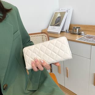 Long Wallet Women 2026 New European American Fashion Diamond Pattern Multi Card Slots Large Capacity Zipper Money Clip Coin Purse