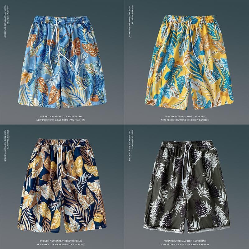 Summer Floral Shorts Men Loose Plus Size Hawaiian Beach Shorts Trendy Quick-Dry Couple 5-Inch Shorts