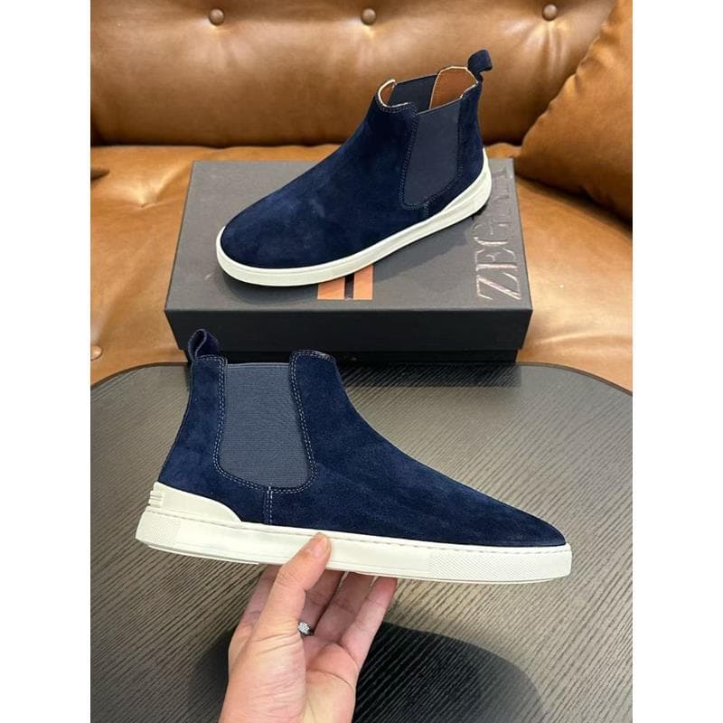 European high-top cow suede sports casual shoes, luxury simple retro versatile skate shoes, lightweight slip-on short boots for men