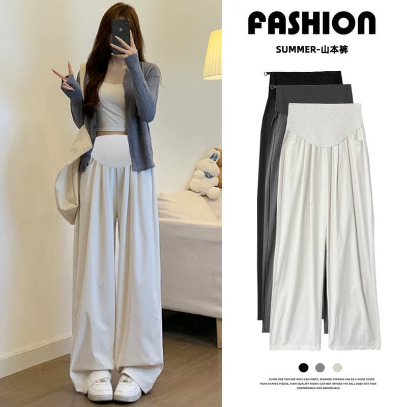 Slimming Maternity Pants Summer Casual Support Belly Pants, Yamamoto Draped Milk Foam Pants, New Adjustable Loose Wide-Leg Pants