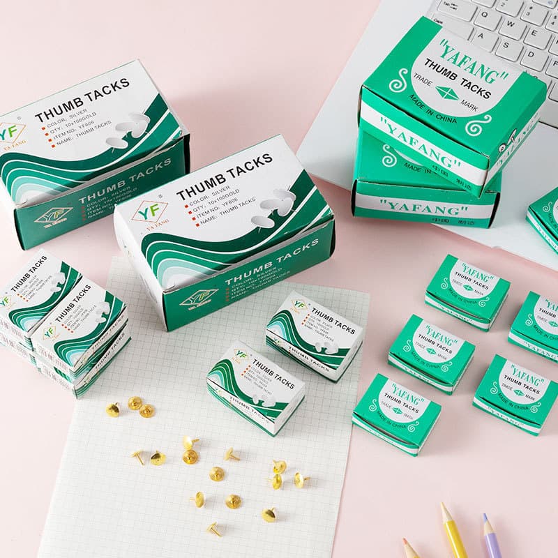Office stationery boxed thumbtacks, nickel-plated thumbtacks, imitation gold thumbtacks, large-head nails, drawing board nails, cork nails, color nails