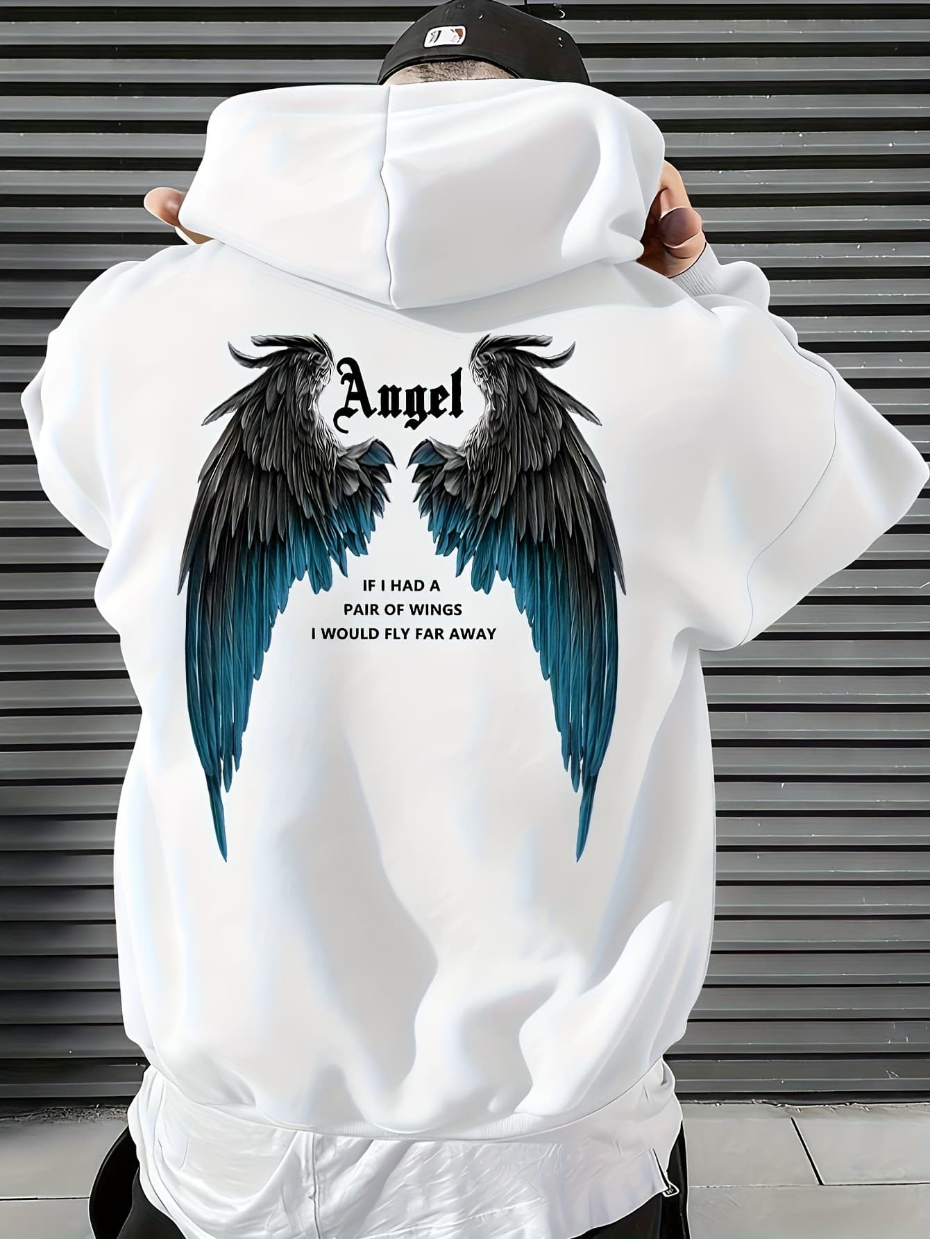 American Style Large Wing Back Print Hoodie Gothic Angel Slogan Oversized Drop Shoulder Couple Sweatshirt