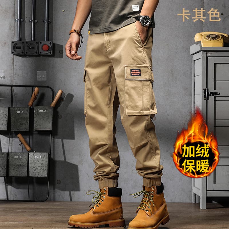 2024 Winter Loose-fit Long Pants, Cuffed Solid Color Sport Versatile Trendy Korean-style Cargo Pants, Men's Casual Trousers