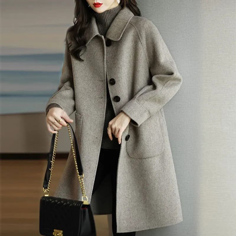 Woolen coat for women 2025 autumn and winter new style small thickened Korean style slim temperament mid-length woolen coat