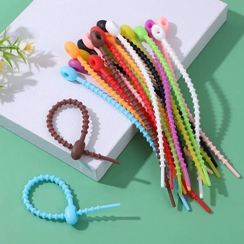 Colored tadpole-shaped self-locking silicone ties for DIY keychains, accessories, and blind box hangers
