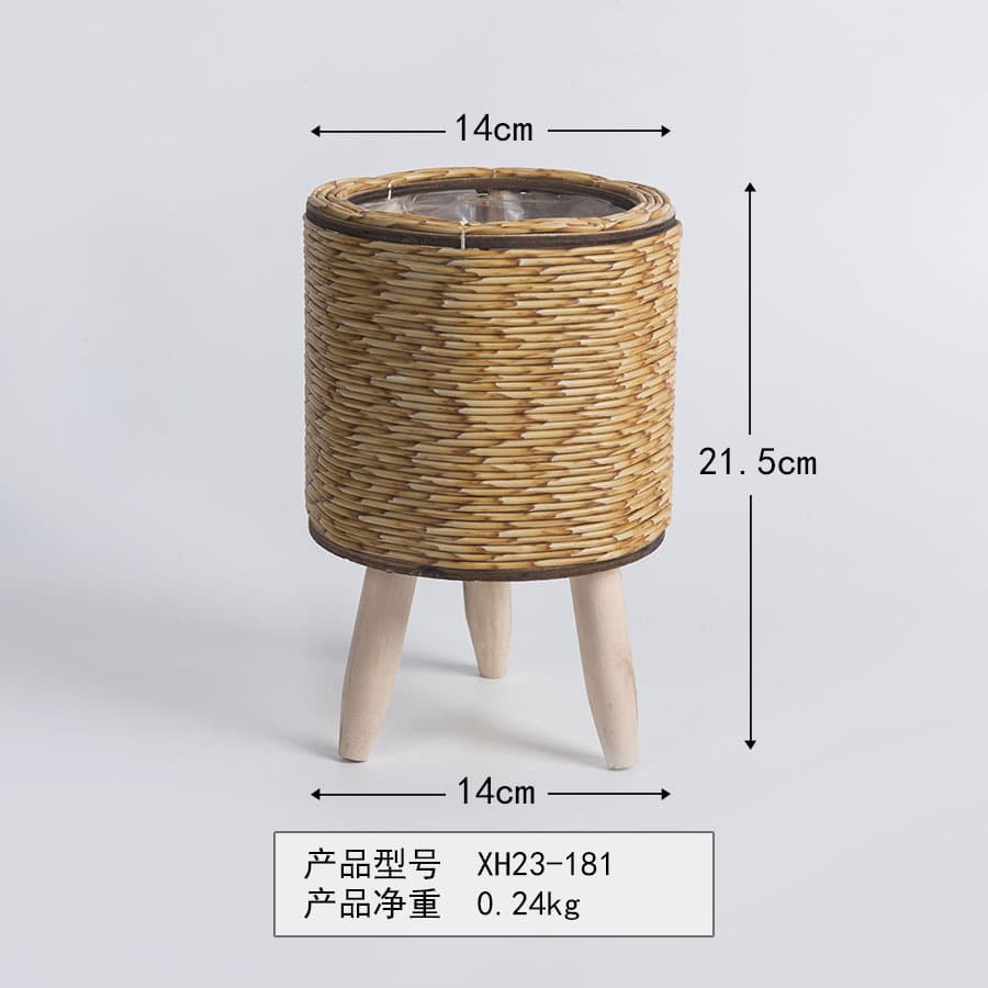Indoor Rattan-Look Flower Stand Triangular Bracket Planter Creative Desktop Succulent Storage Container Office Woven Basket Pot