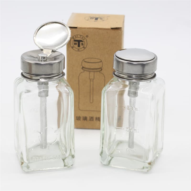 Thickened aluminum core glass alcohol bottle, industrial press-type alcohol bottle, transparent nail alcohol press-type bottle wholesale