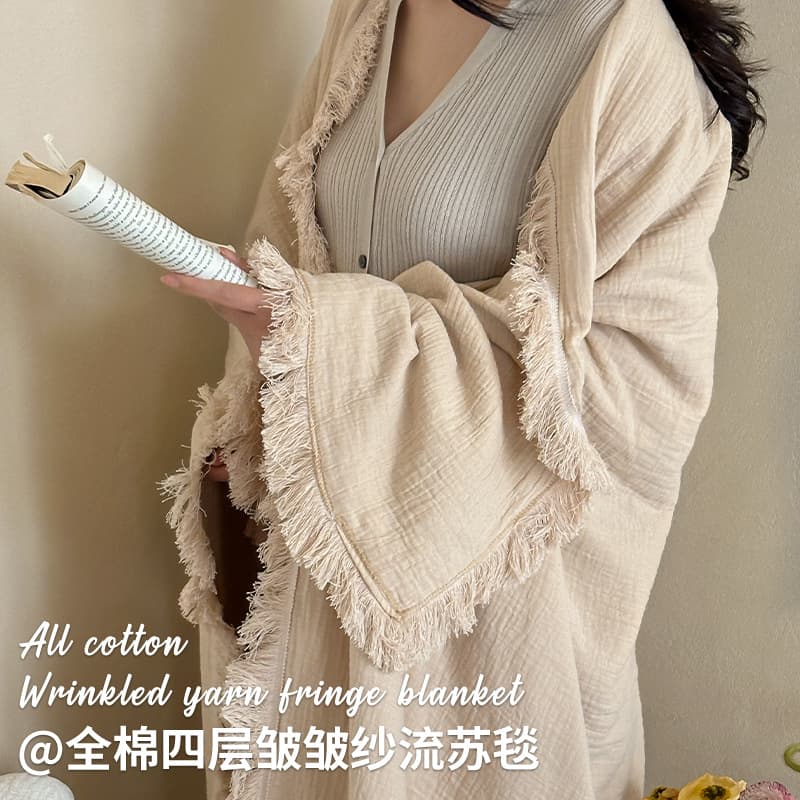Class A Cotton Four-Layer Gauze Tassel Blanket Shawl Sofa Cover Blanket Bedside Towel Nap Air-Conditioned Blanket for Bed