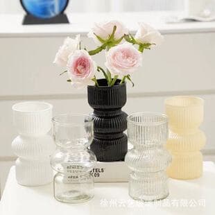 French Vintage Minimalist Black Glass Vase for Hydroponic Fresh Flowers and Dried Flowers, Living Room Dining Table Floral Decoration, Light Luxury Ornament