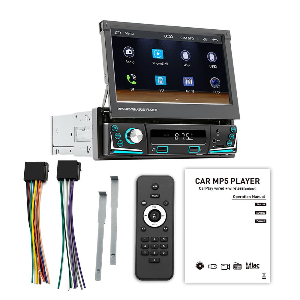 7-inch Single DIN Retractable Screen Car MP5 Player Smart Bluetooth Location Find Car Universal Card MP3 Radio