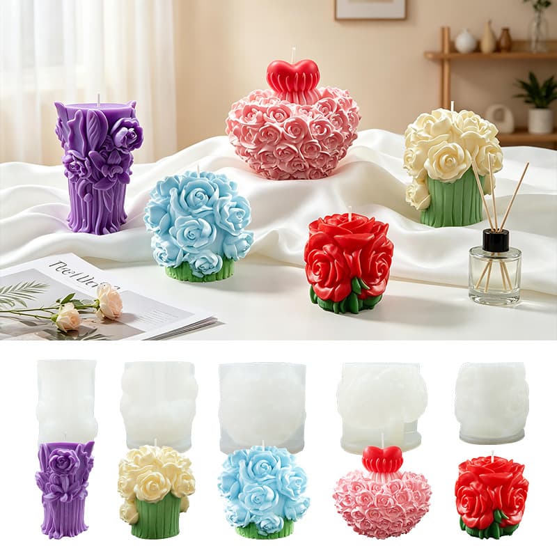 Rose Aromatherapy Candle Mold 3D Solid Flower Column Candle Mold Resin 3D Rose Column Ornament Mold